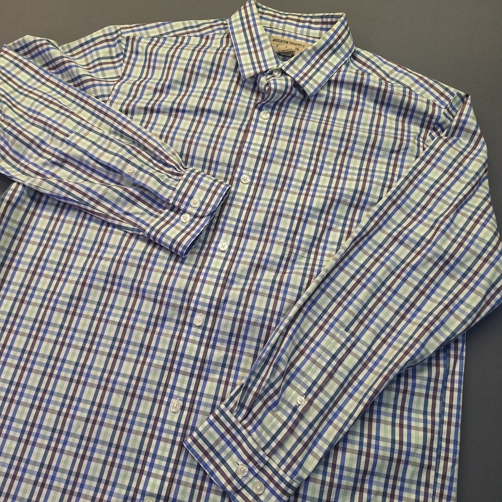 Duluth Trading Co Wrinkle Fighter Plaid Shirt Mens Large Relaxed Fit 92330